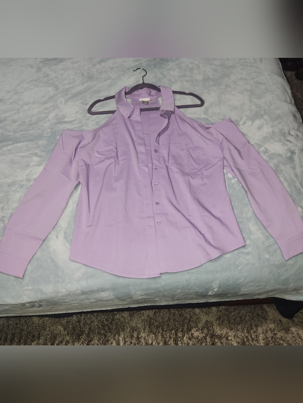 Lavender Cold-Shoulder Button-Up Blouse